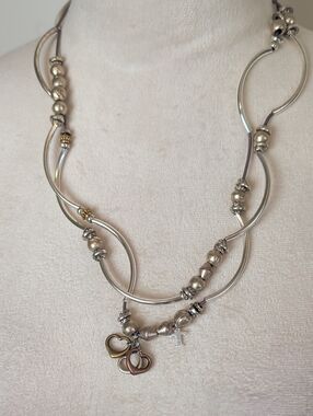 Lizzy James Leather Wrap Bracelet Necklace Convertible Silver & Gold Plated Sz L